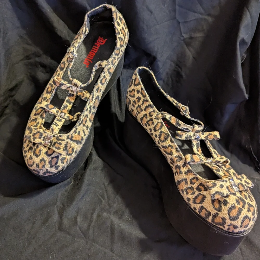 Demonia Studded Cheetah Print Platform Shoes